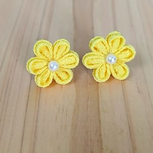 Cute Tsumami Flower Earrings Yellow